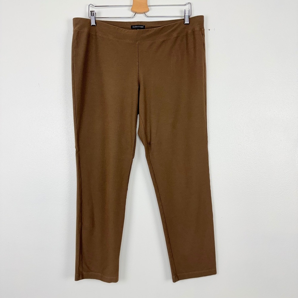 Eileen Fisher Washable Stretch Crepe Ankle Pants Women L Brown Pull On Neutral - Picture 14 of 15
